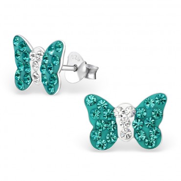 Green Butterfly Crystal Ear Studs