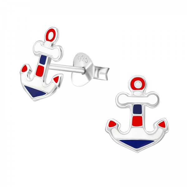 Red Blue Anchor Ear Studs