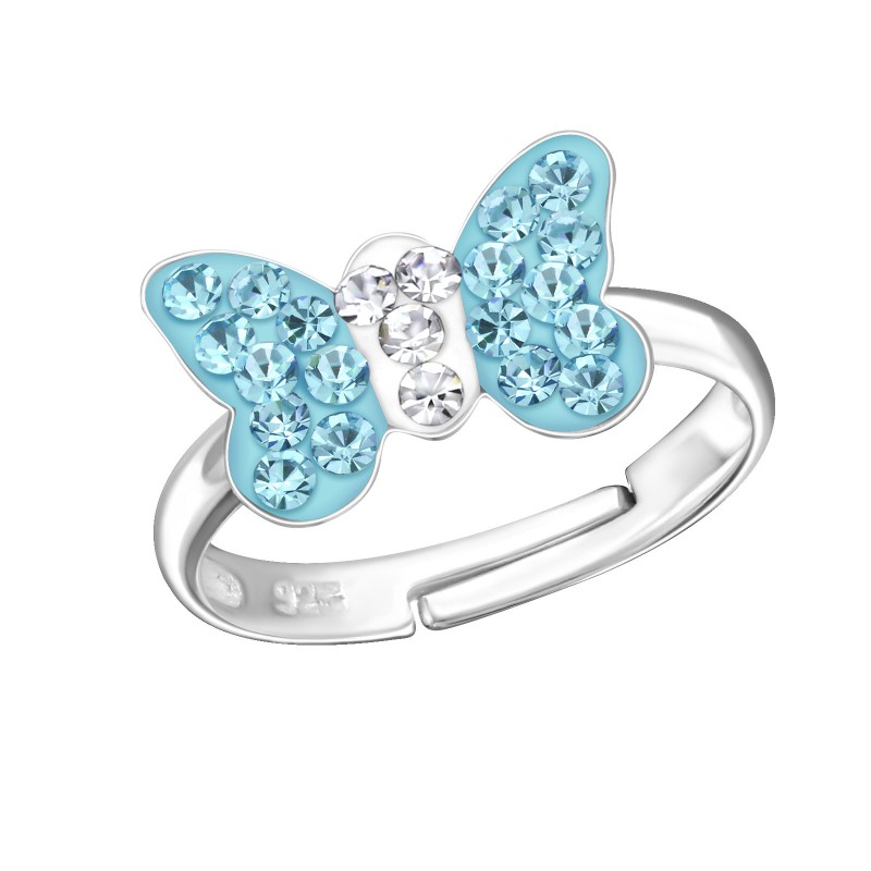 Aqua Crystal Butterfly Ring