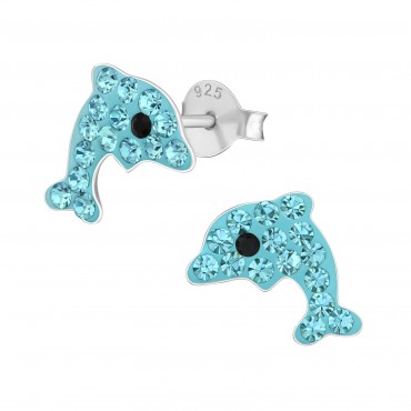 Aqua Dolphin Crystal Ear Studs