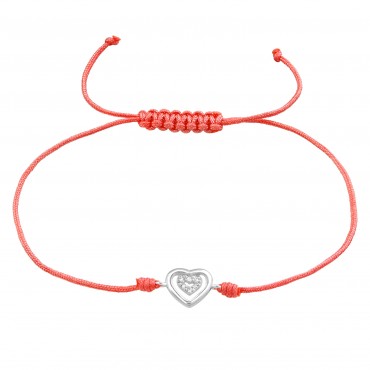 Silver Heart Crystal Corded Bracelet