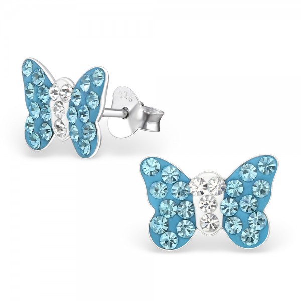 Aqua Butterfly Crystal Ear Studs