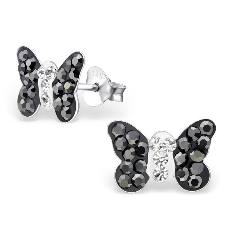 Black Butterfly Crystal Ear Studs