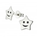 Silver Smiley Star Ear Studs
